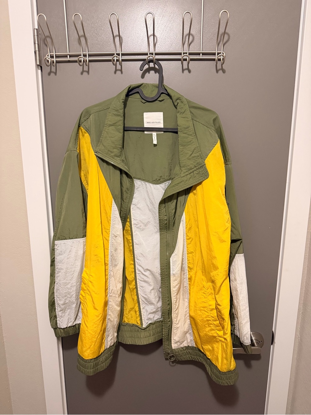 Avec Les Filles Olive, Yellow & White Colorblock Bomber Jacket